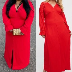 ASOS Curve Plus Size Red V-Neck Long Sleeve Maxi Dress 20